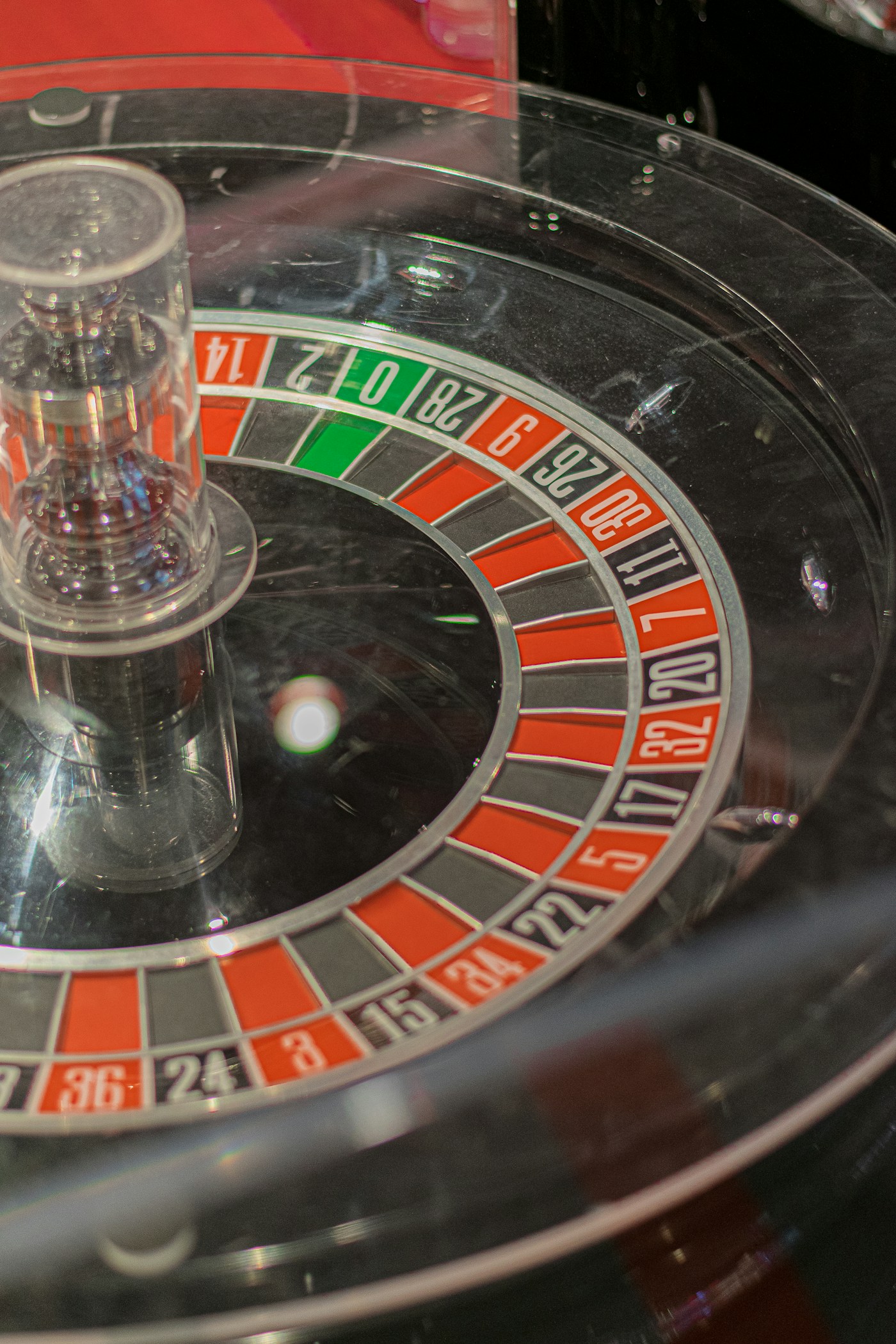 Close-up of a roulette wheel in motion